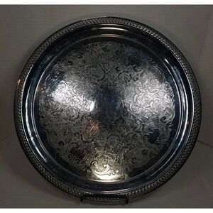 Vintage Farber Bros Krome-Kraft Large 14.5" Silver Round Serving Platter‎ Tray